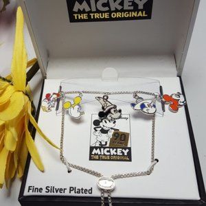 DISNEY MICKEY MOUSE 90 YEARS 5 DIFFERENT CHARMS SILVER PLATED/ENAMEL BRACELET